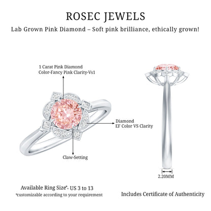 Vintage Inspired Lab Grown Pink Diamond Engagement Ring with IGI Certificate