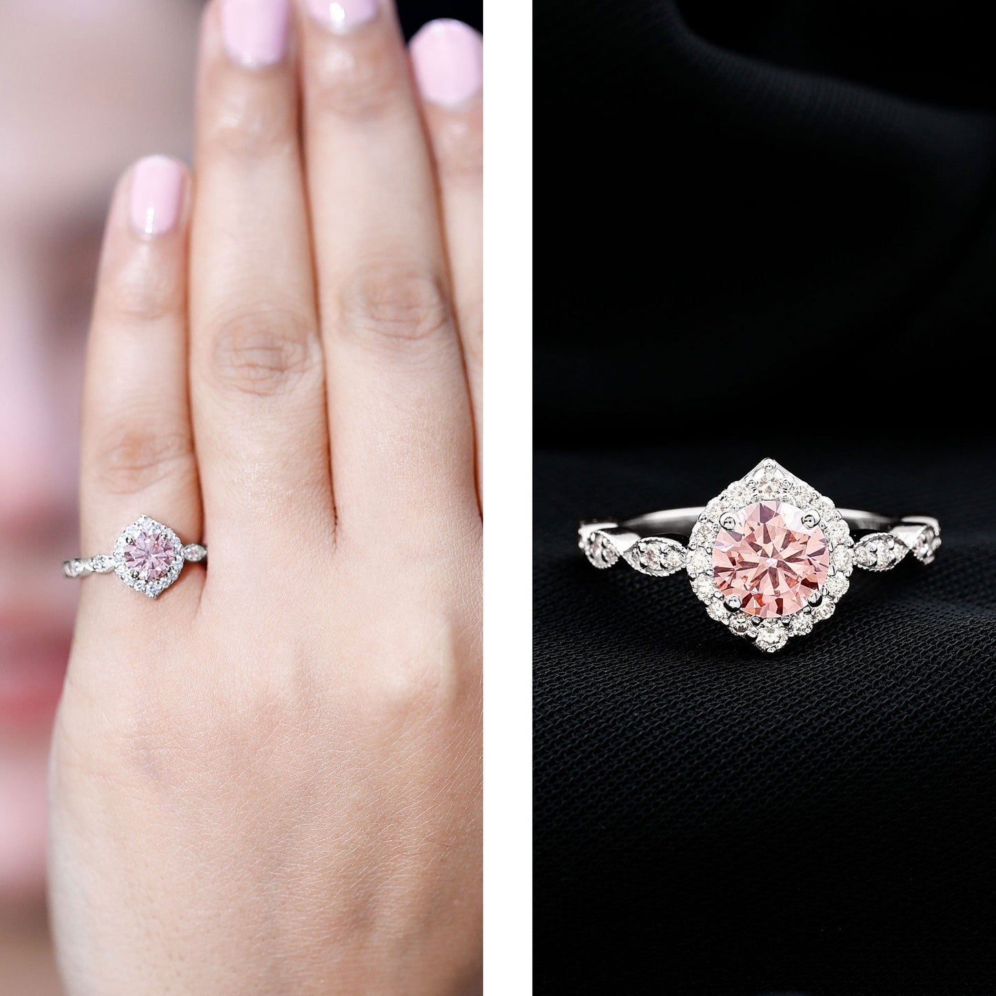 IGI Certified Lab Grown Pink White Diamond Designer Engagement Ring