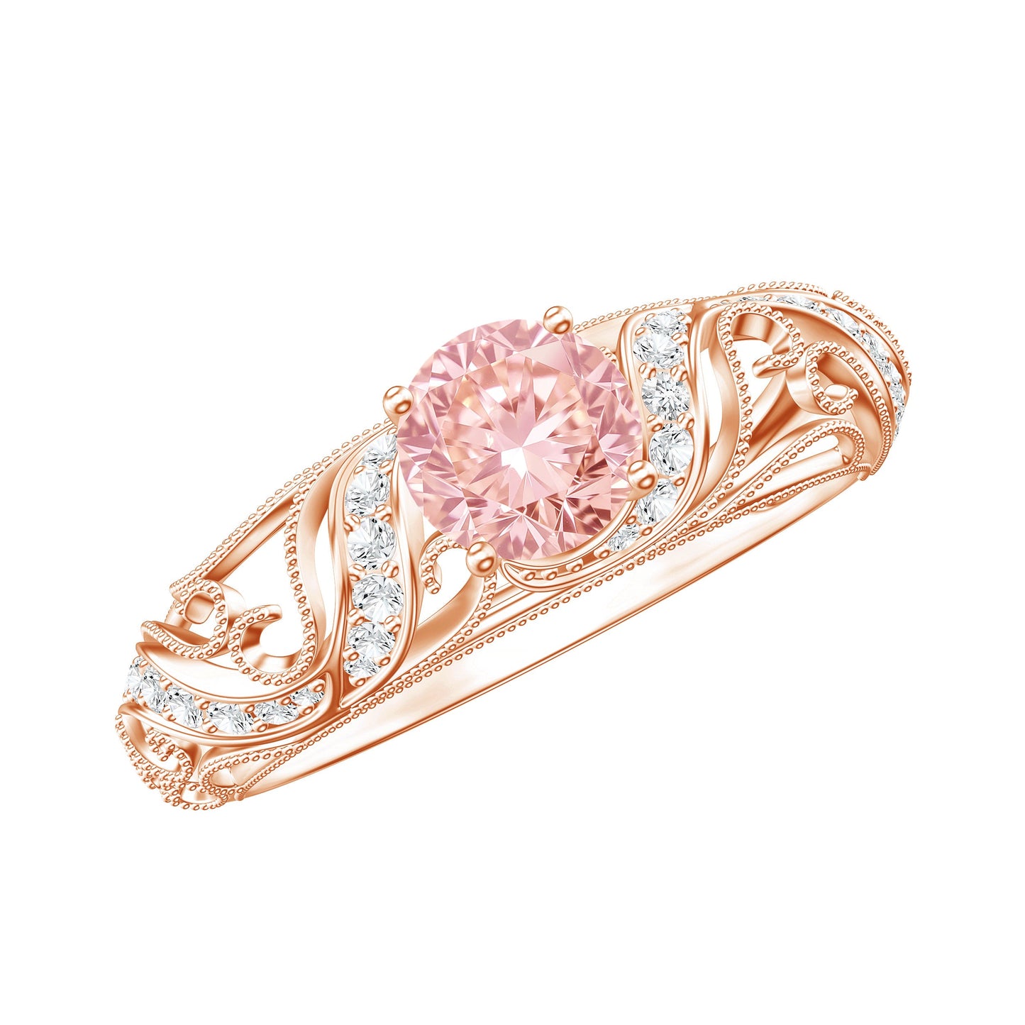 Lab Grown Pink Diamond Vintage Inspired Engagement Ring IGI Certified