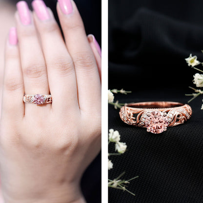 Lab Grown Pink Diamond Vintage Inspired Engagement Ring IGI Certified