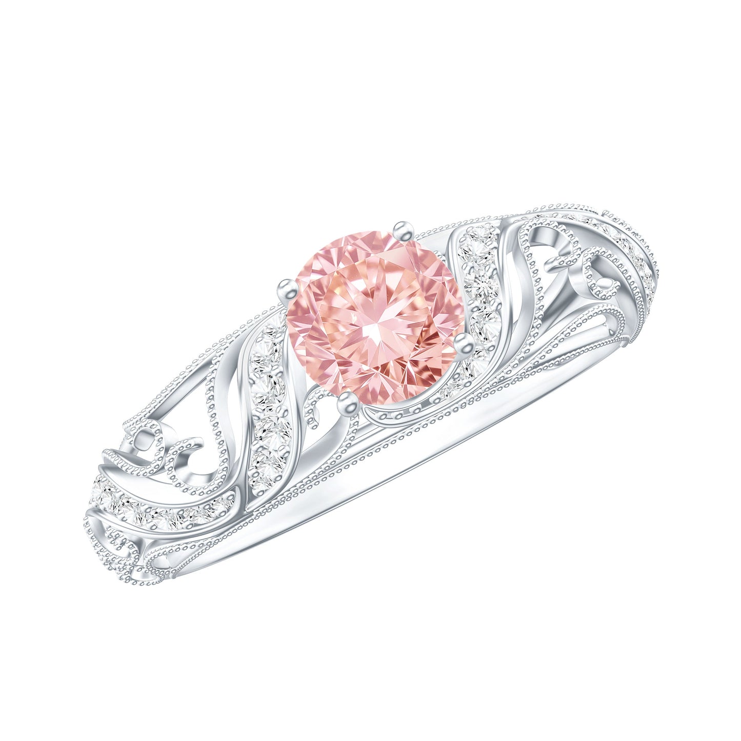 Lab Grown Pink Diamond Vintage Inspired Engagement Ring IGI Certified
