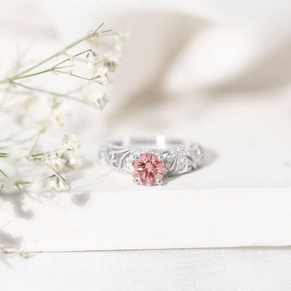 Lab Grown Pink Diamond Vintage Inspired Engagement Ring IGI Certified