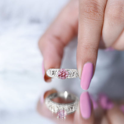 Lab Grown Pink Diamond Vintage Inspired Engagement Ring IGI Certified