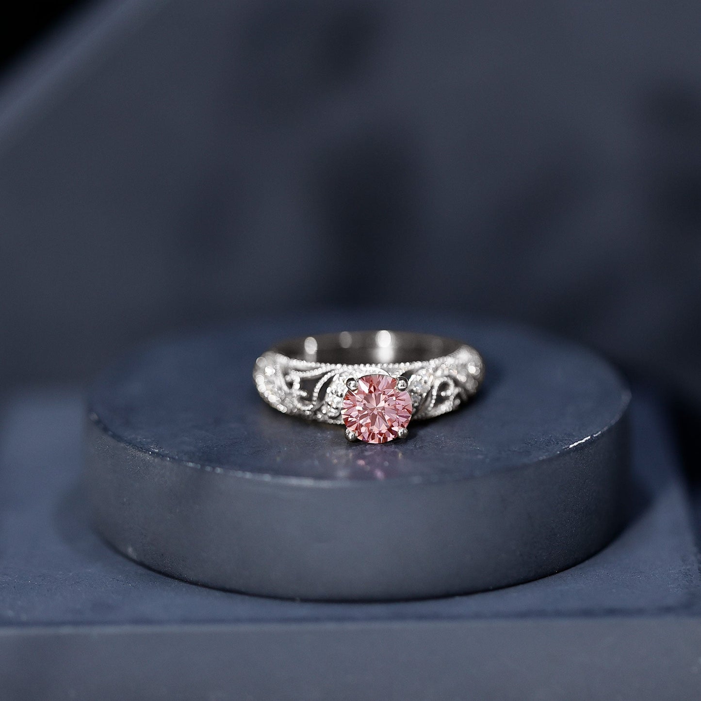 Lab Grown Pink Diamond Vintage Inspired Engagement Ring IGI Certified