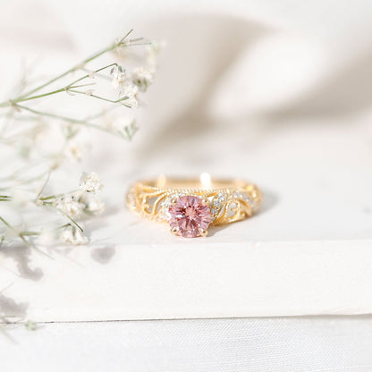 Lab Grown Pink Diamond Vintage Inspired Engagement Ring IGI Certified