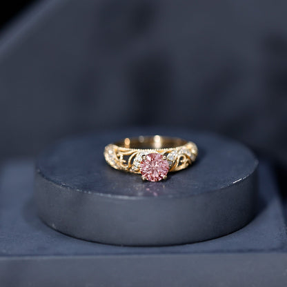 Lab Grown Pink Diamond Vintage Inspired Engagement Ring IGI Certified