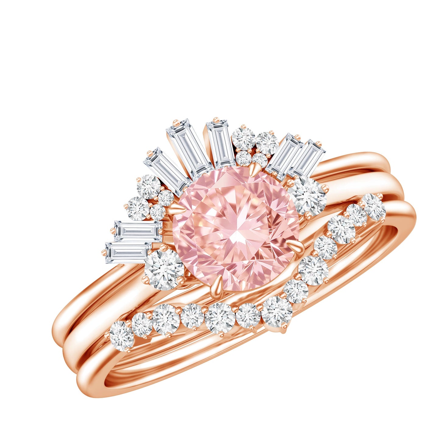 IGI Certified Lab Grown Pink White Diamond Trio Wedding Ring Set