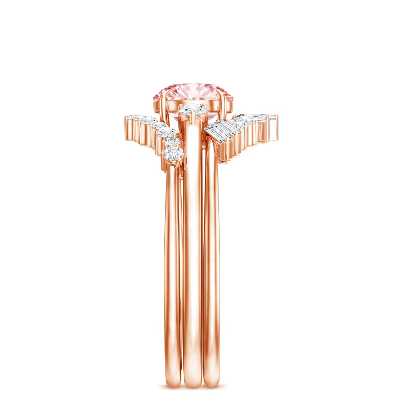 IGI Certified Lab Grown Pink White Diamond Trio Wedding Ring Set