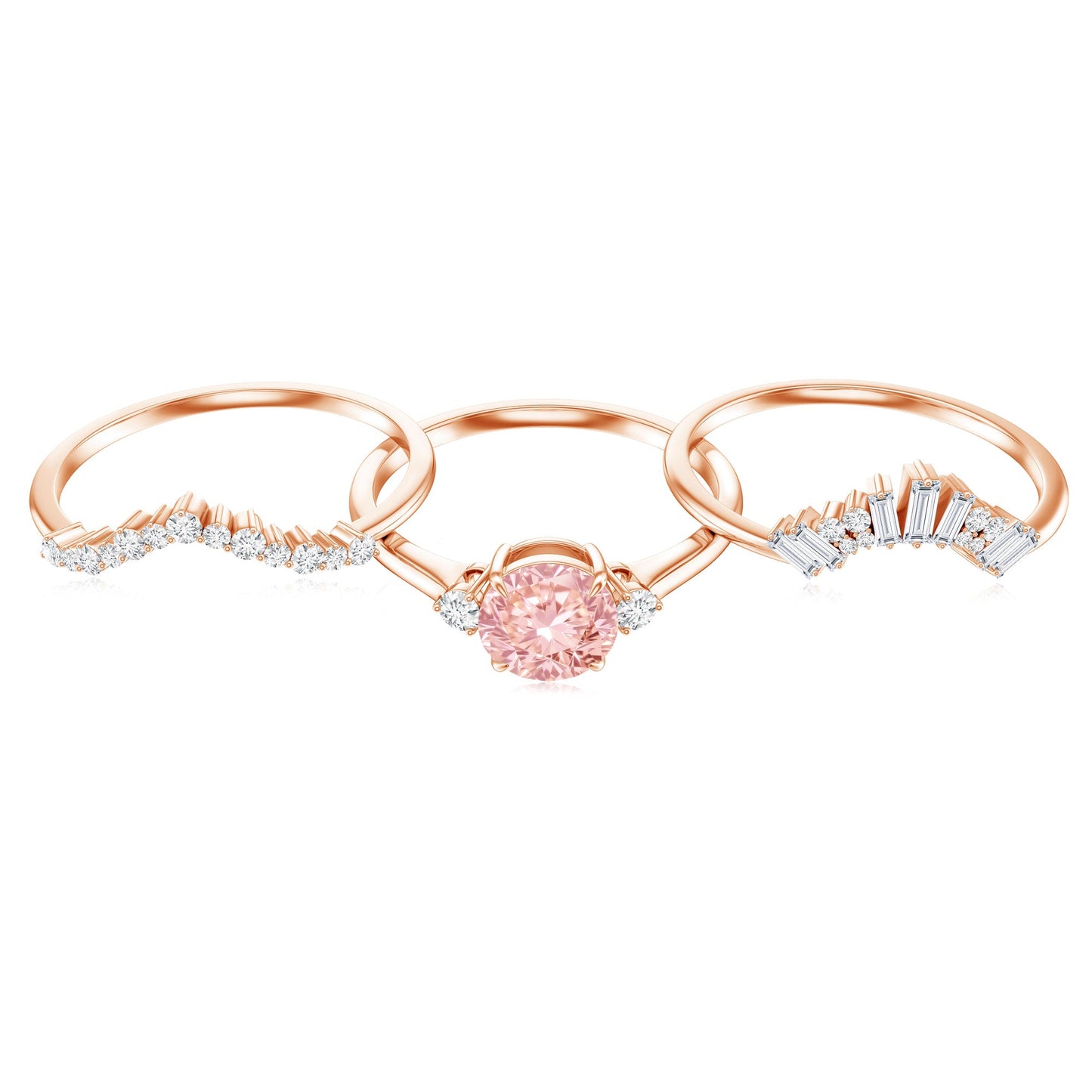 IGI Certified Lab Grown Pink White Diamond Trio Wedding Ring Set