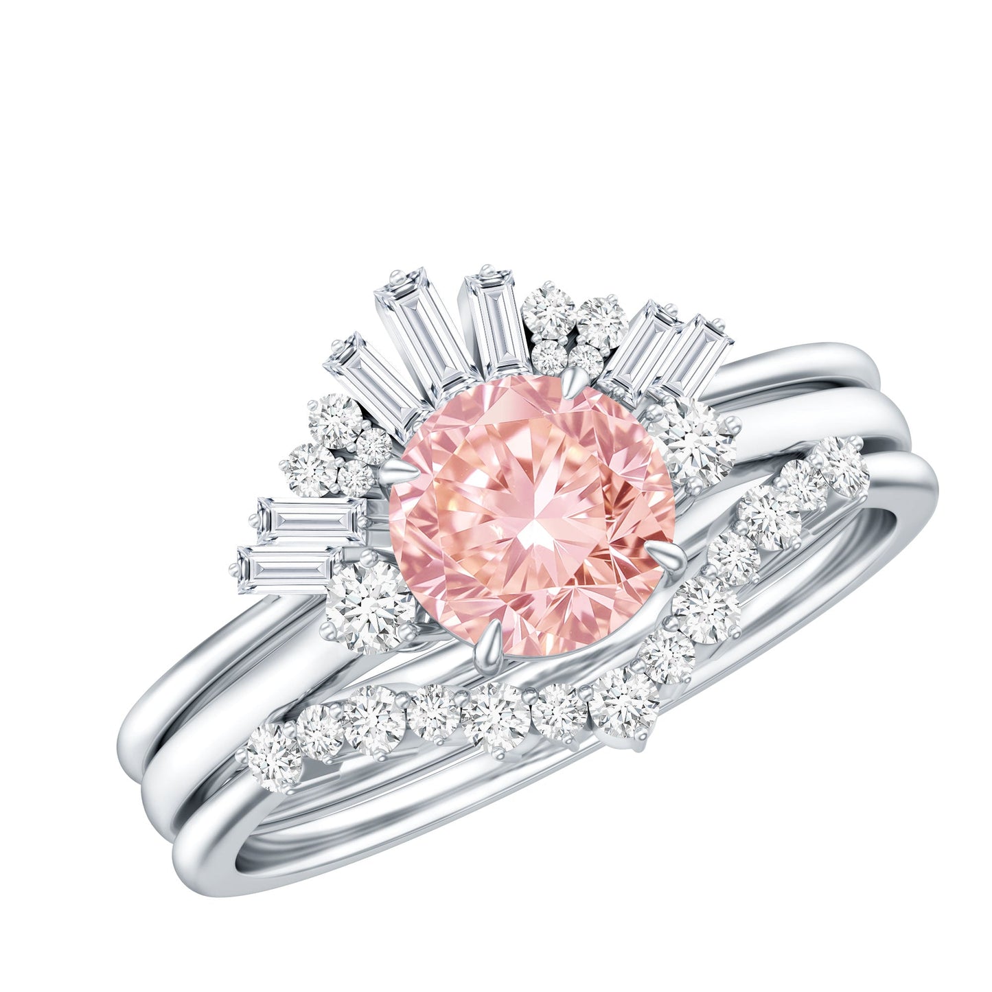 IGI Certified Lab Grown Pink White Diamond Trio Wedding Ring Set