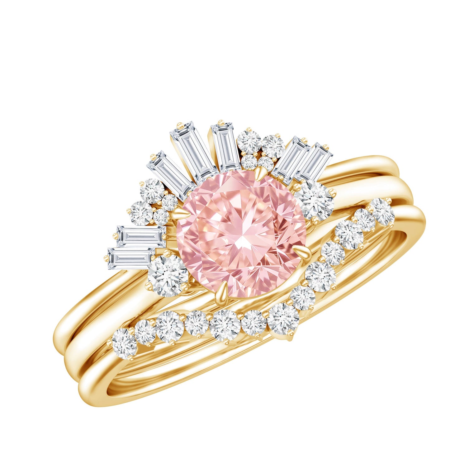 IGI Certified Lab Grown Pink White Diamond Trio Wedding Ring Set