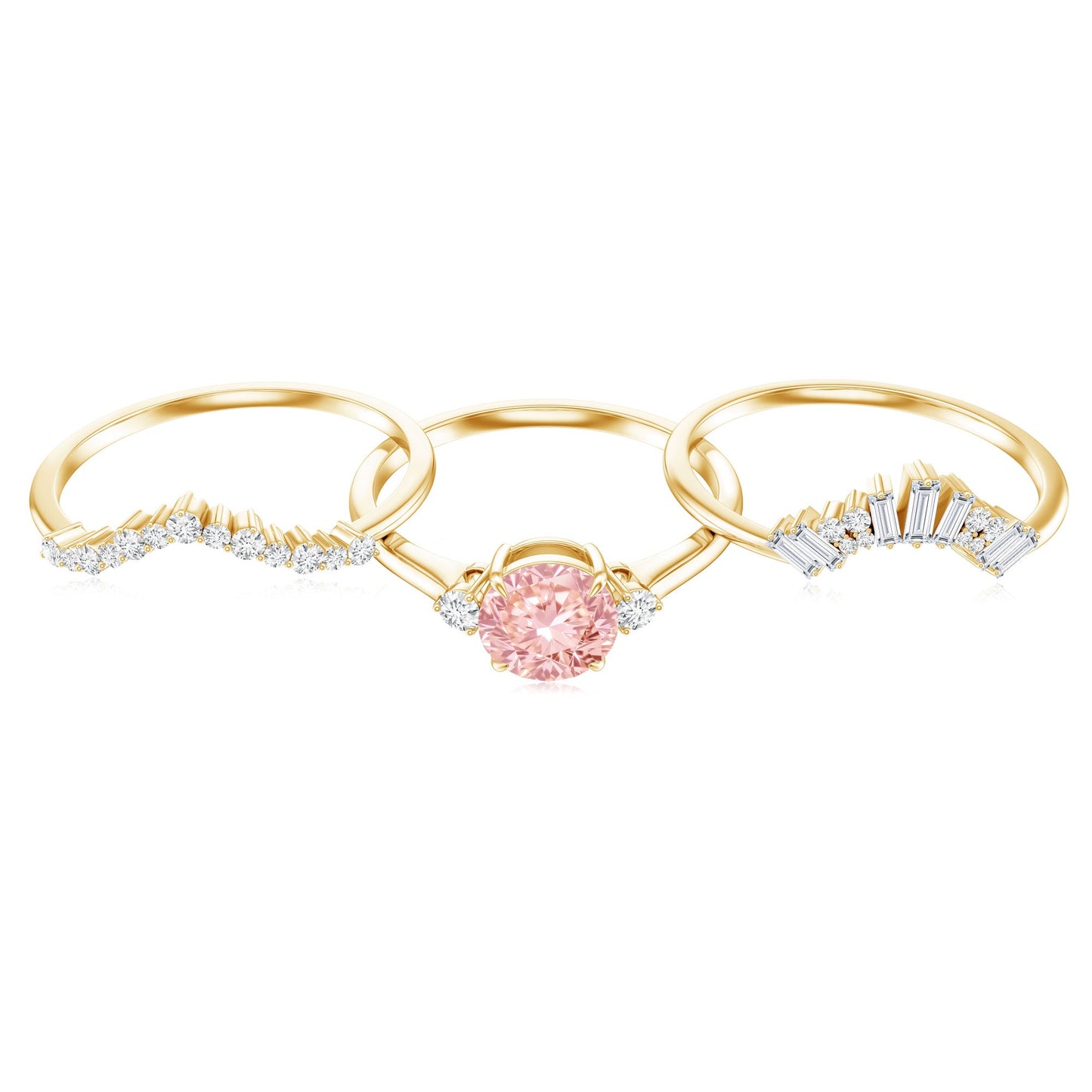 IGI Certified Lab Grown Pink White Diamond Trio Wedding Ring Set