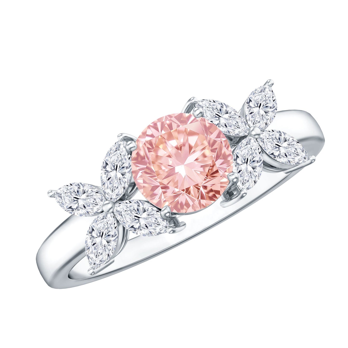 IGI Certified Lab Grown Pink White Diamond Flower Engagement Ring