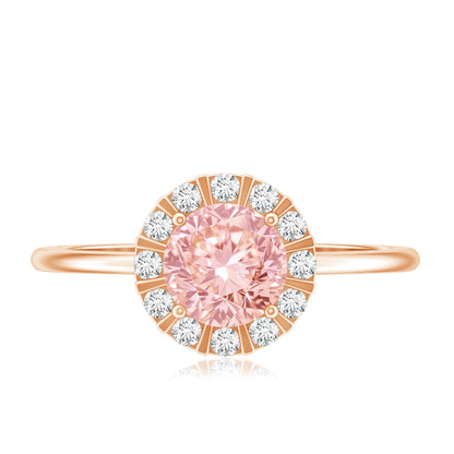 Fancy Intense Pink Lab Grown Diamond Halo Engagement Ring with IGI Certificate