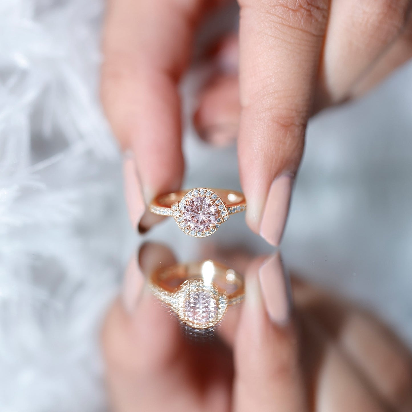 IGI Certified Lab Grown Pink Diamond Halo Engagement Ring for Women