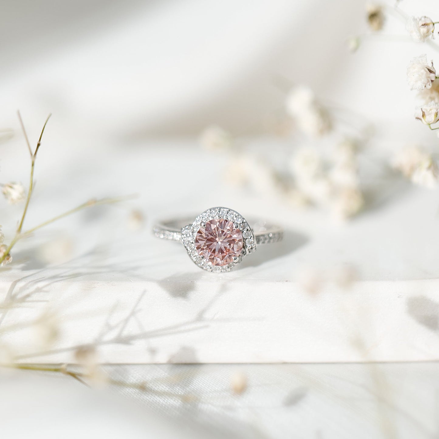 IGI Certified Lab Grown Pink Diamond Halo Engagement Ring for Women