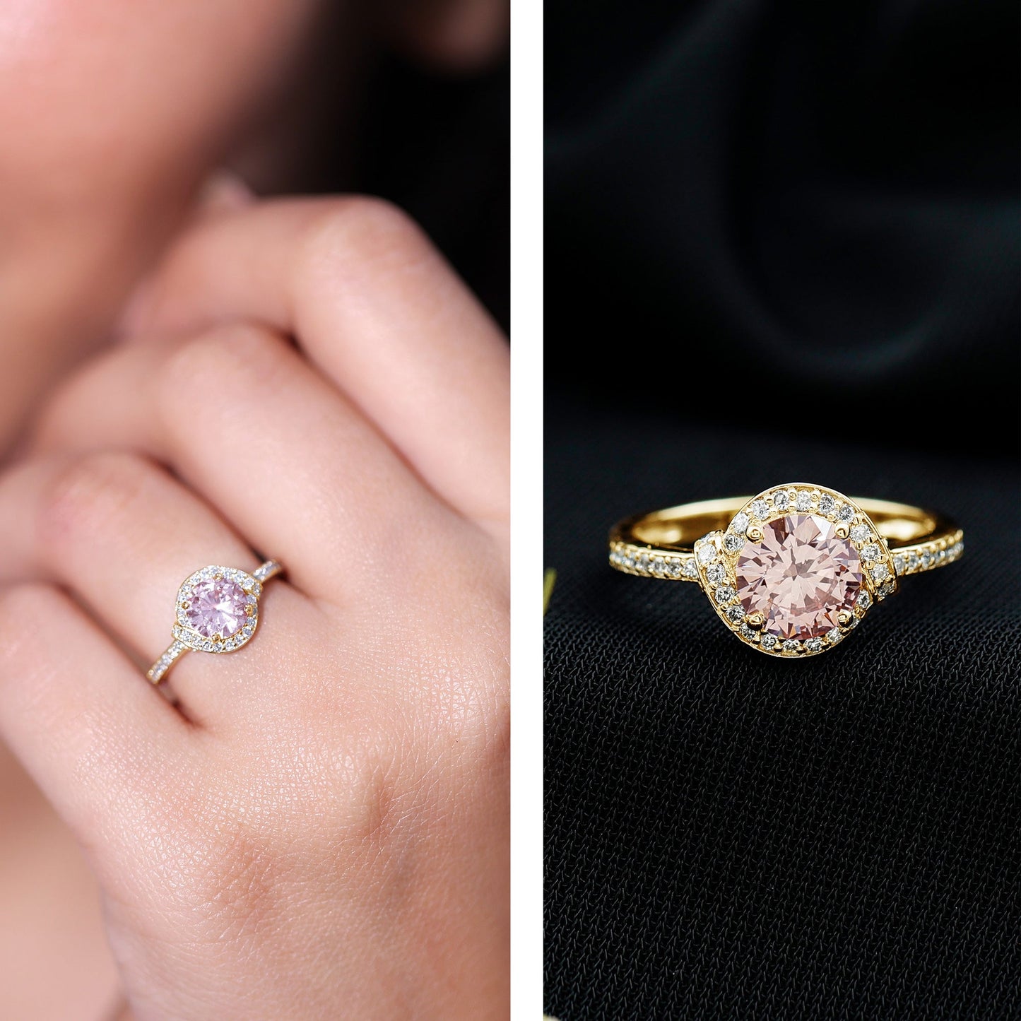 IGI Certified Lab Grown Pink Diamond Halo Engagement Ring for Women
