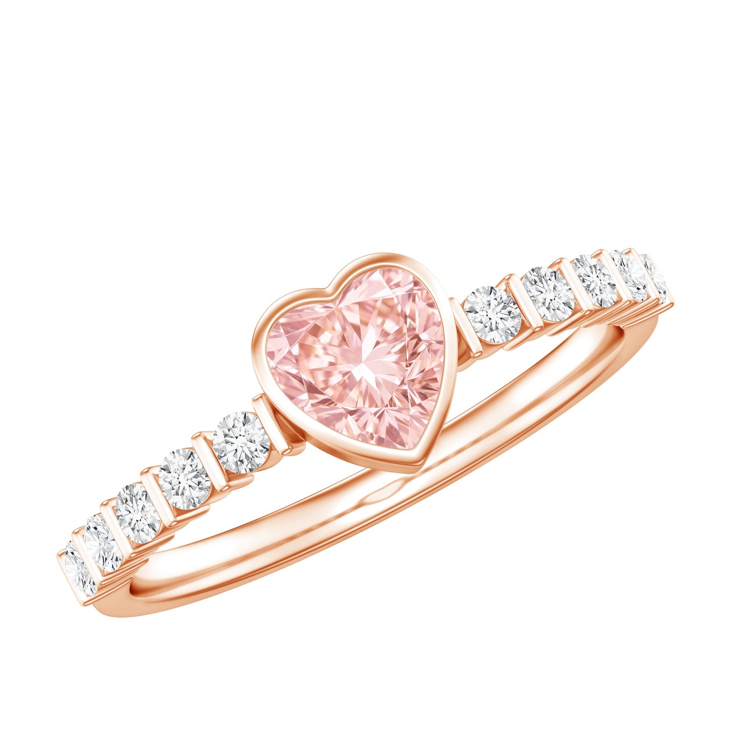 IGI Certified 1 CT Lab Grown Pink Diamond Heart Engagement Ring with Side Stones