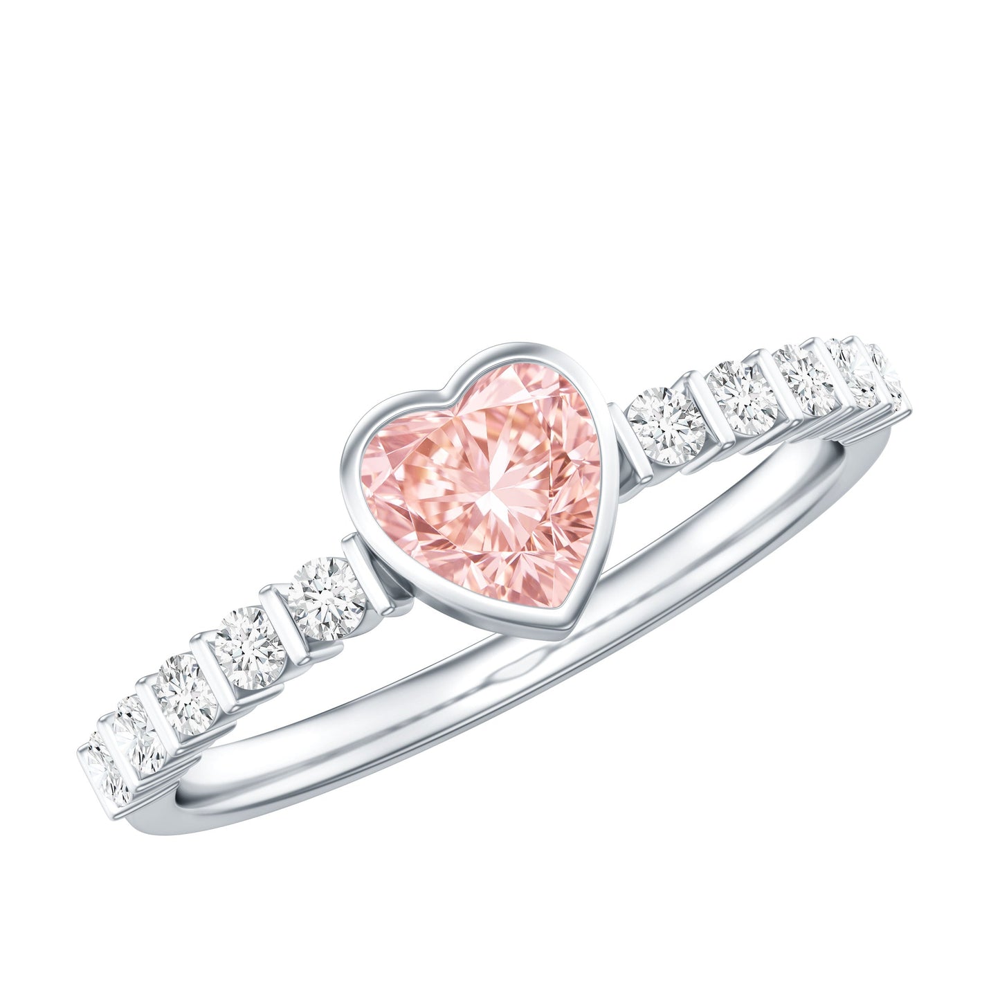 IGI Certified 1 CT Lab Grown Pink Diamond Heart Engagement Ring with Side Stones
