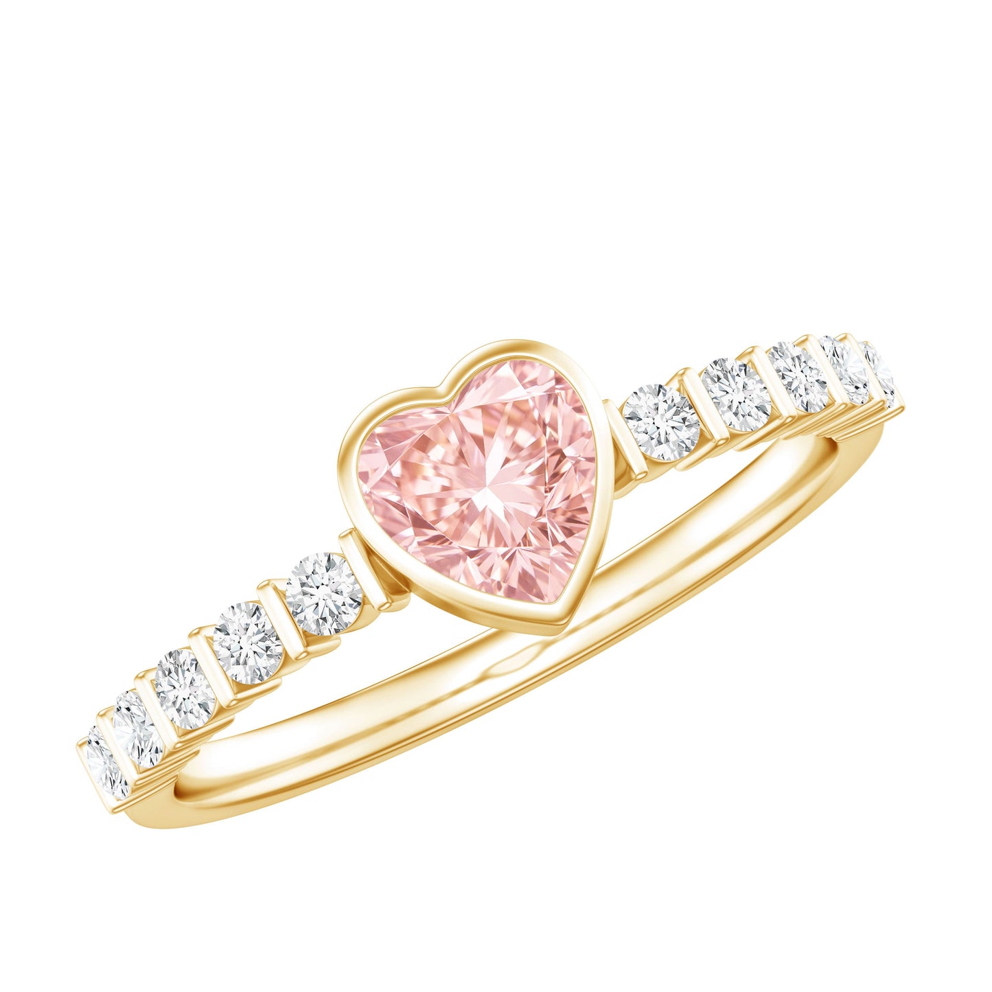 IGI Certified 1 CT Lab Grown Pink Diamond Heart Engagement Ring with Side Stones
