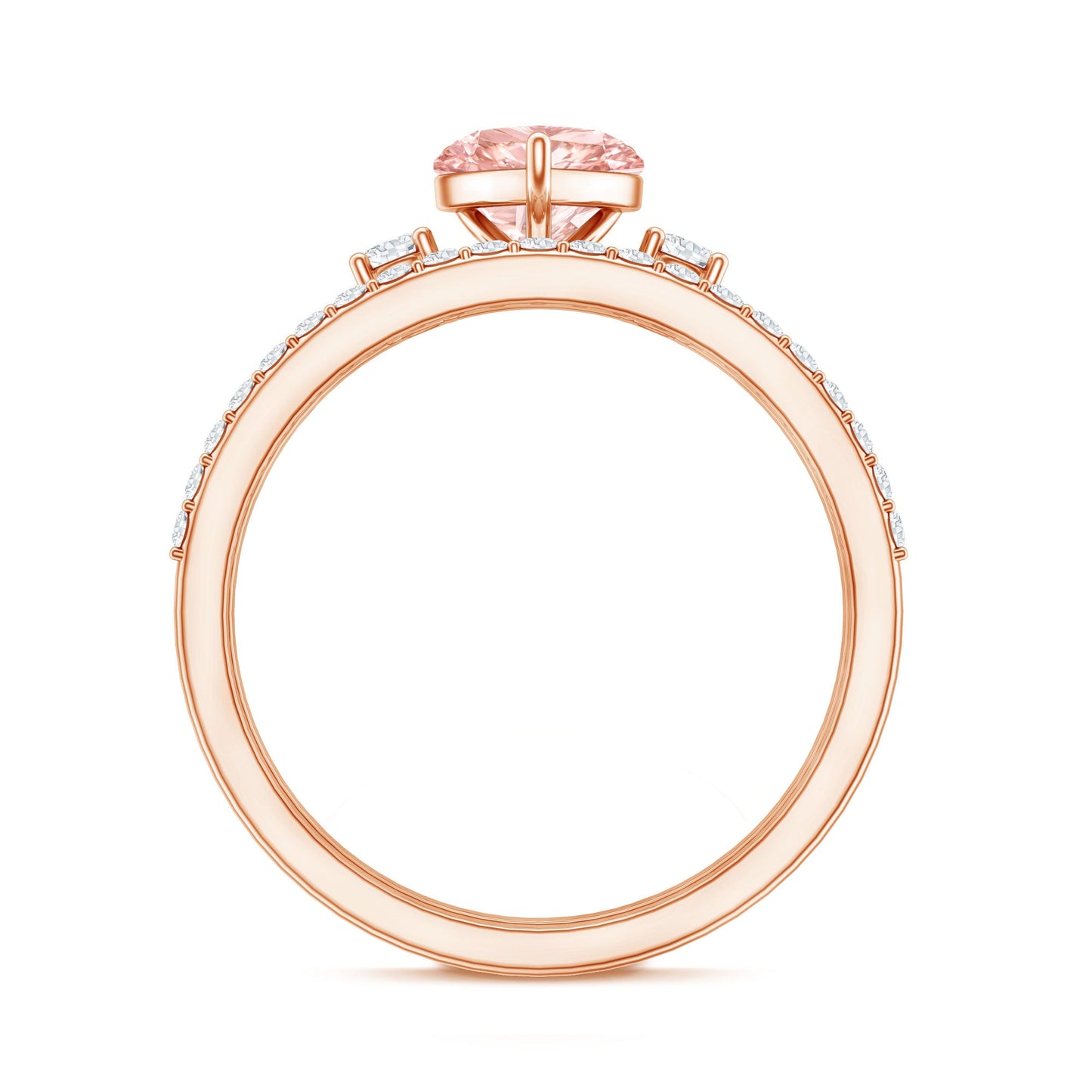 IGI Certified Lab Grown Pink Heart Engagement Ring With Diamond Wedding Band