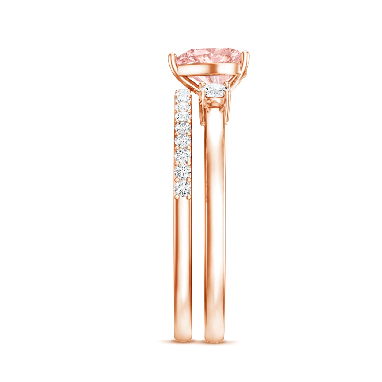 IGI Certified Lab Grown Pink Heart Engagement Ring With Diamond Wedding Band