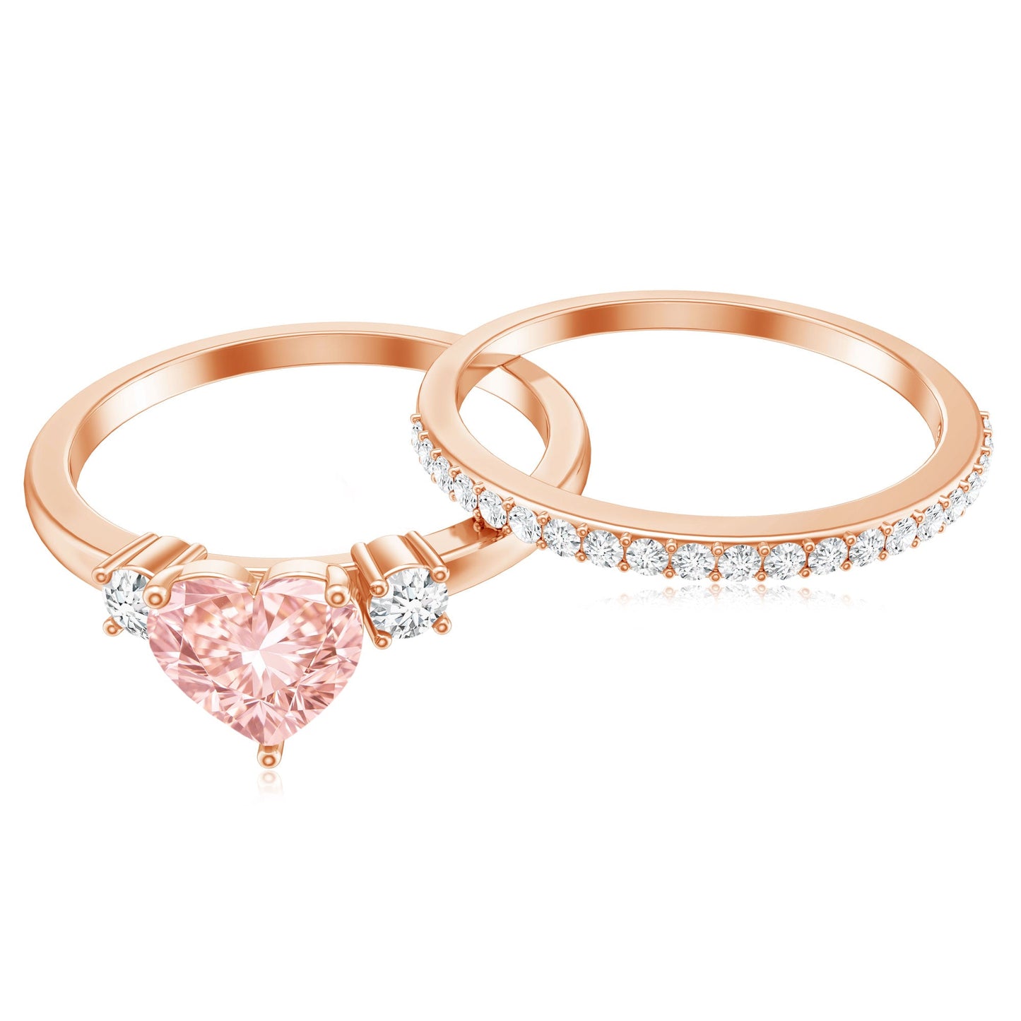 IGI Certified Lab Grown Pink Heart Engagement Ring With Diamond Wedding Band