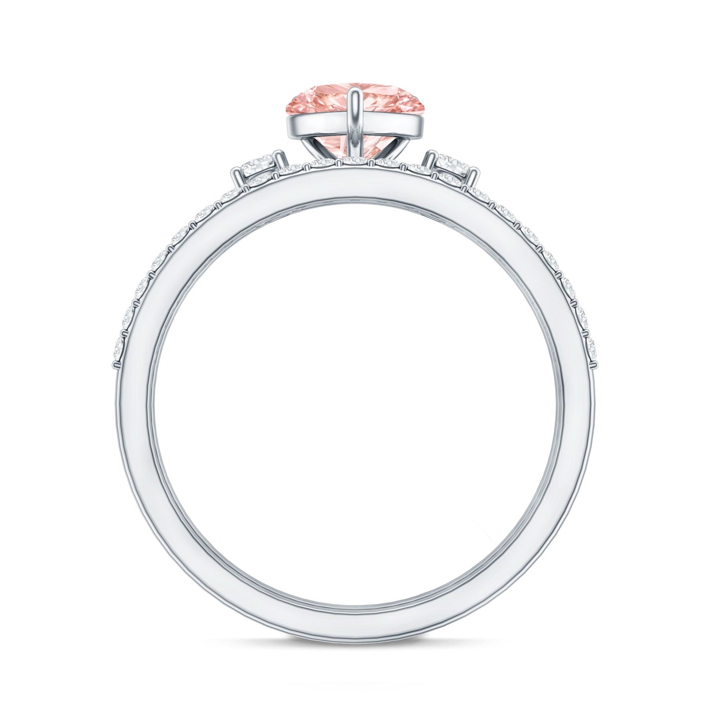IGI Certified Lab Grown Pink Heart Engagement Ring With Diamond Wedding Band