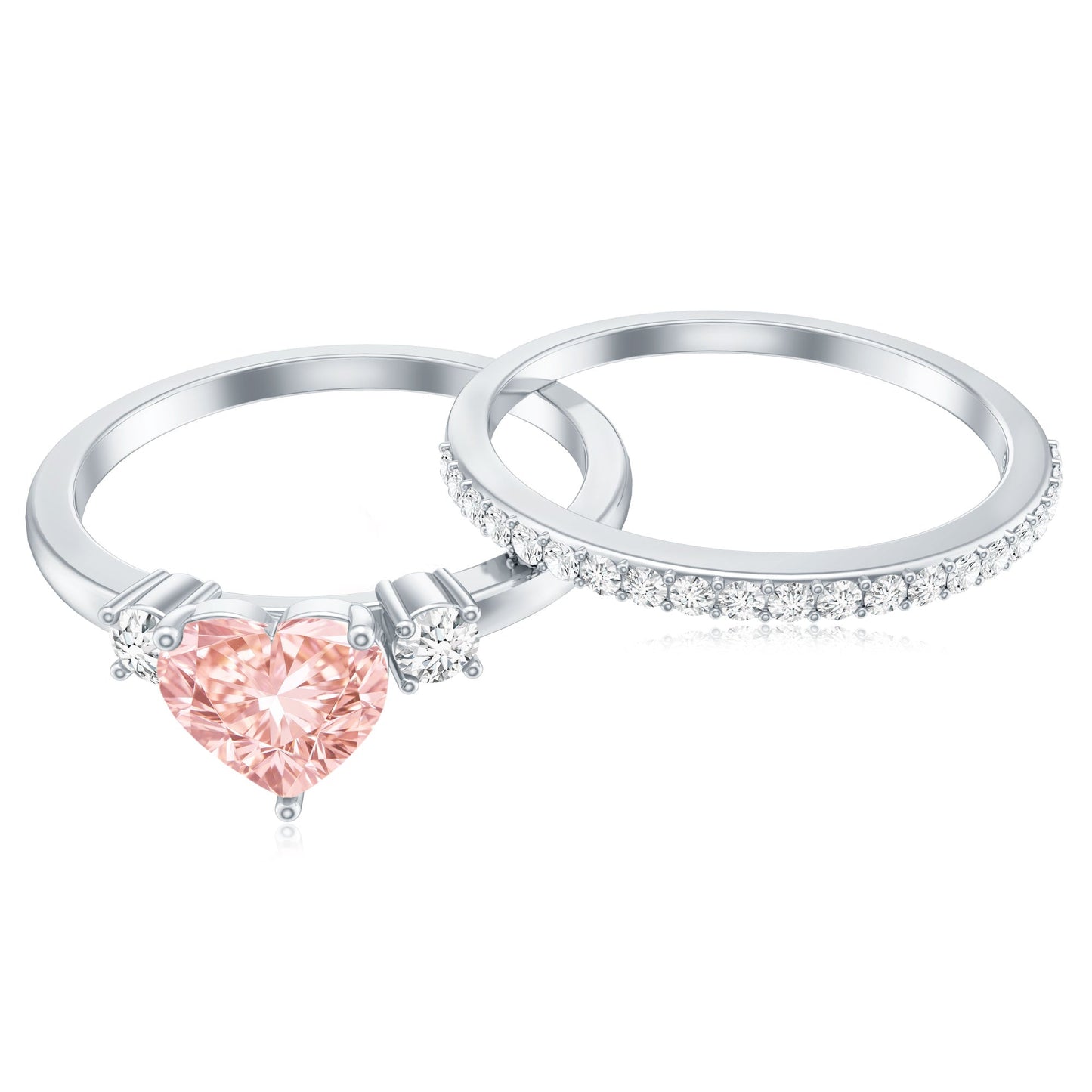 IGI Certified Lab Grown Pink Heart Engagement Ring With Diamond Wedding Band