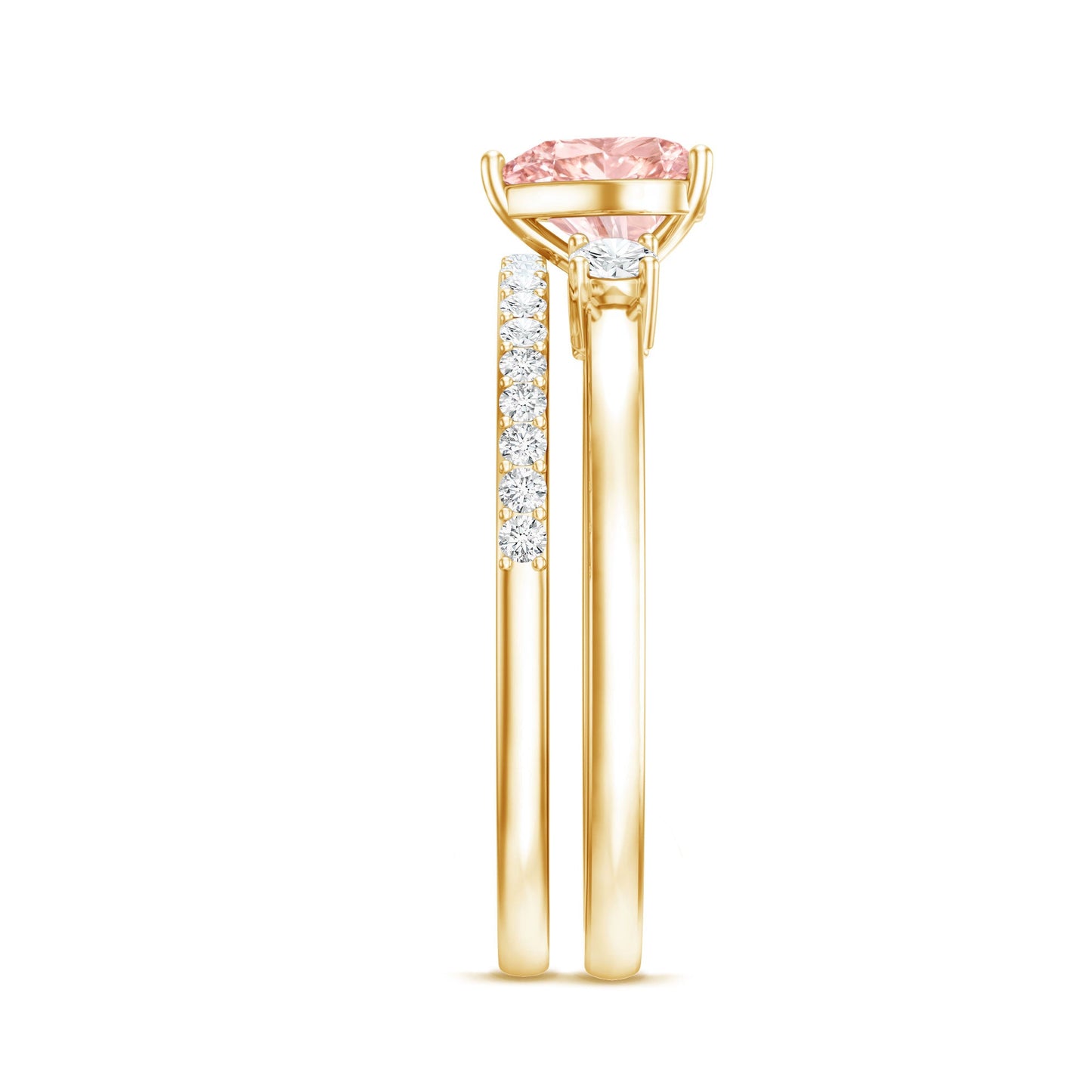 IGI Certified Lab Grown Pink Heart Engagement Ring With Diamond Wedding Band