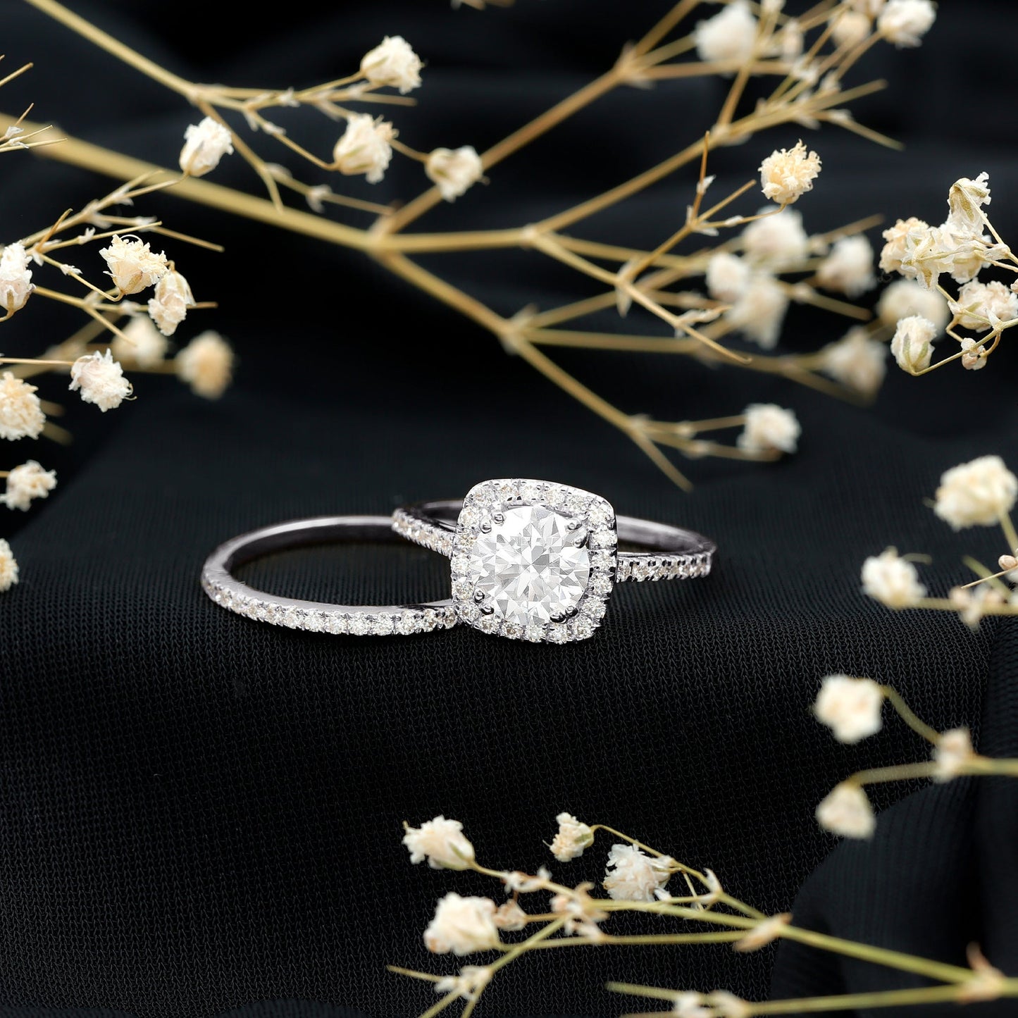 Certified 3.5 Carat Moissanite Wedding Bridal Ring Set of 2 in Silver