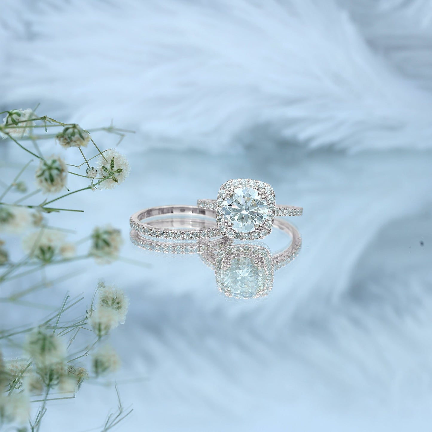 Certified 3.5 Carat Moissanite Wedding Bridal Ring Set of 2 in Silver