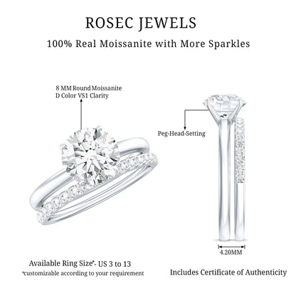 Round Shape Moissanite Solitaire Wedding Ring Set