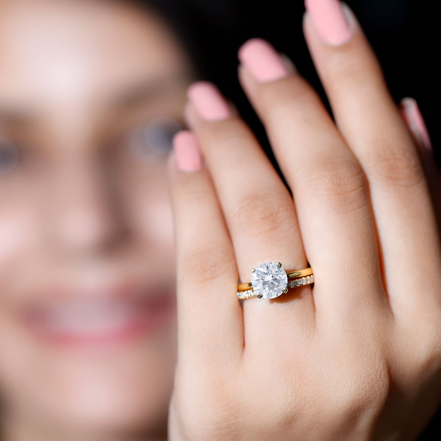 Certified 2 Carat Moissanite Solitaire Wedding Ring Set in Gold Plated Silver