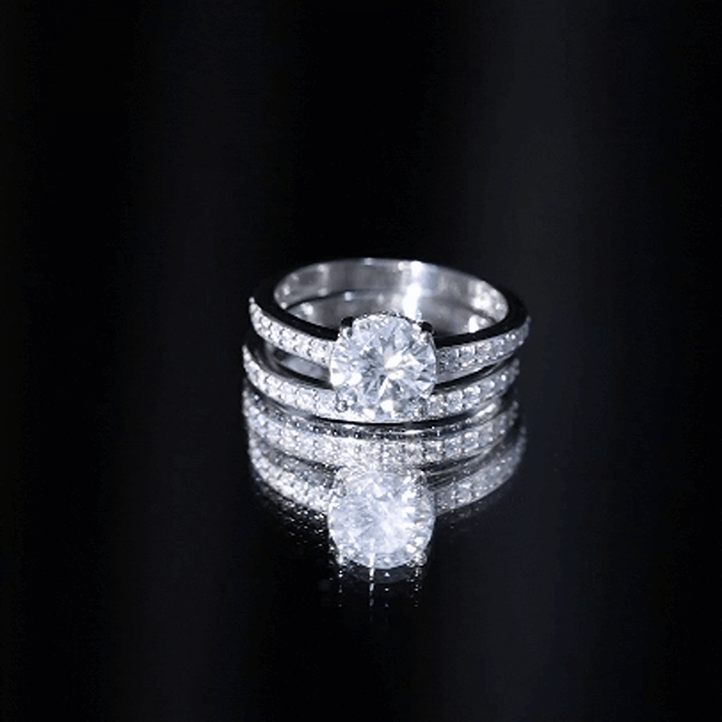Certified 3 Carat Moissanite Wedding Bridal Ring Set in Sterling Silver
