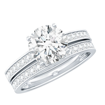Certified 2 Carat Moissanite Solitaire Wedding Ring Set