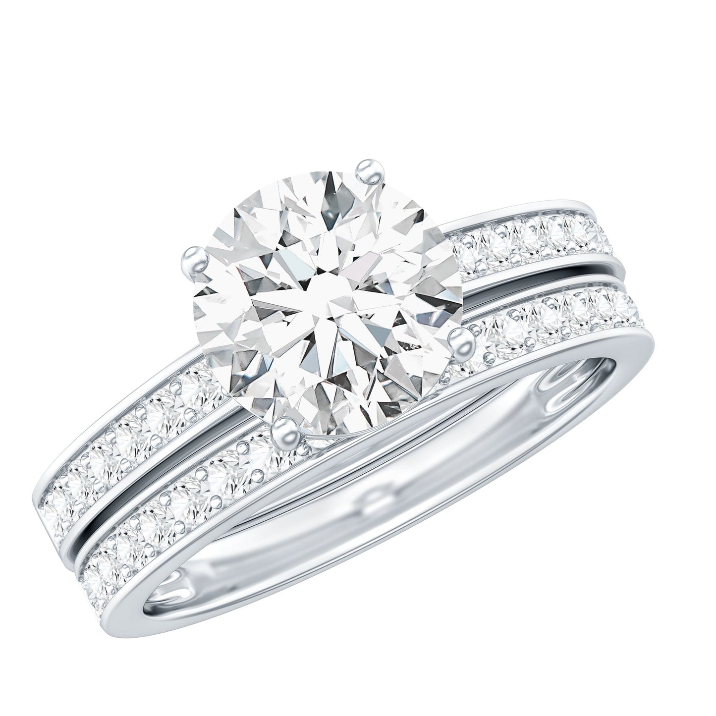 Certified 3 Carat Moissanite Wedding Bridal Ring Set in Sterling Silver