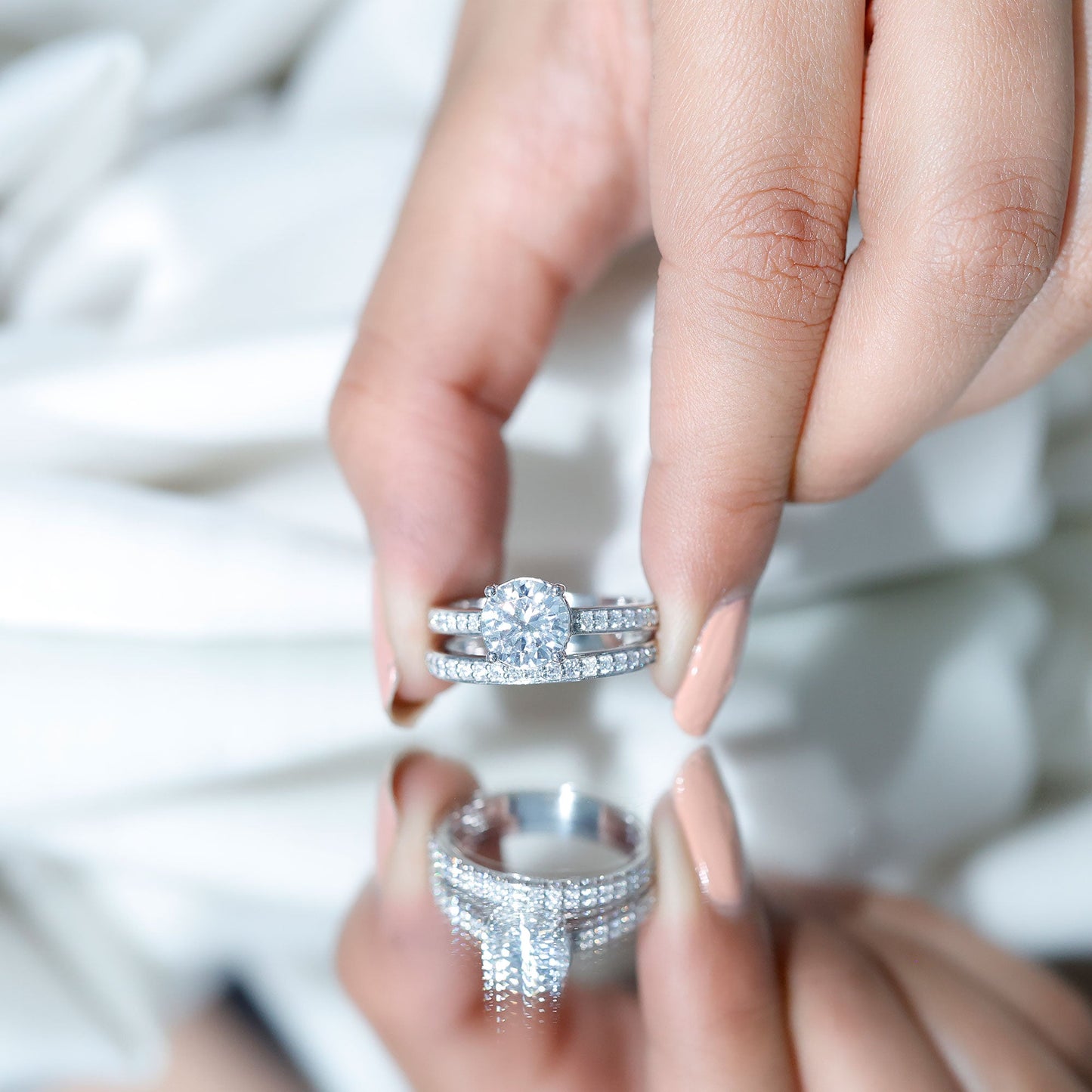 Certified 2 Carat Moissanite Solitaire Wedding Ring Set