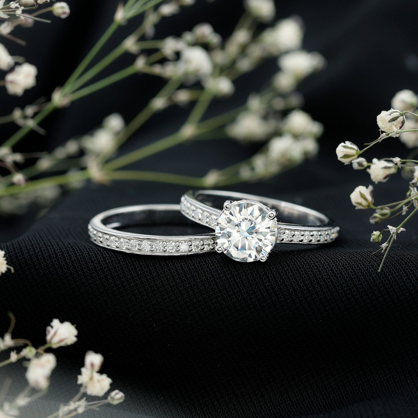 Certified 3 Carat Moissanite Wedding Bridal Ring Set in Sterling Silver