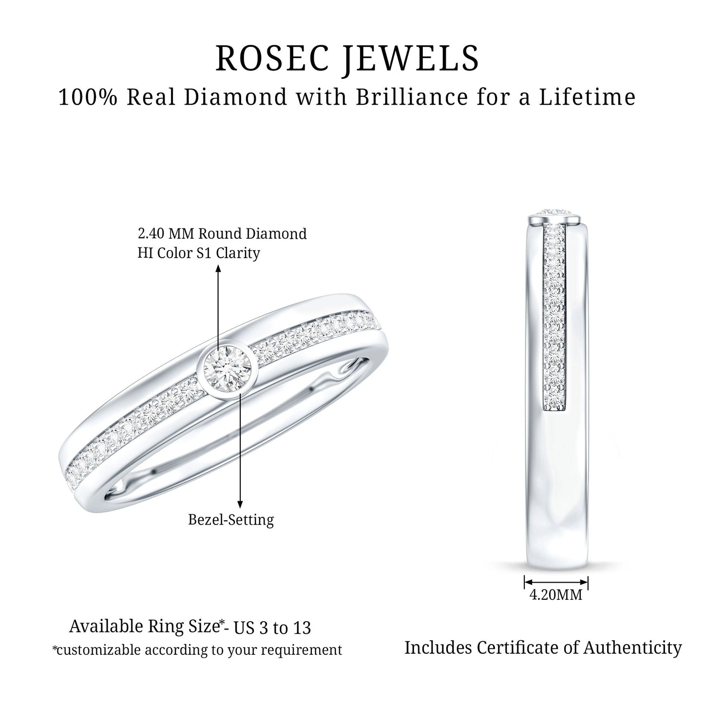 Bezel Set Diamond Unisex Wedding Band