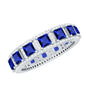 Princess Cut Lab Created Blue Sapphire Statement Wedding Band with Moissanite