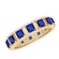Princess Cut Lab Created Blue Sapphire Statement Wedding Band with Moissanite