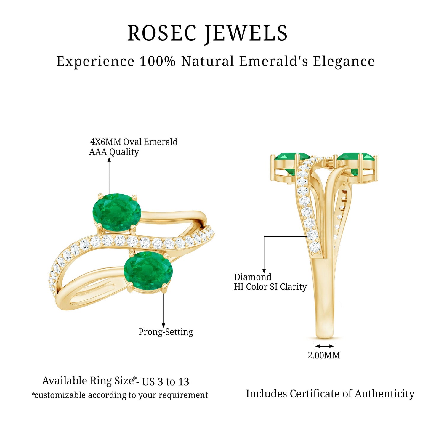 Natural Certified Emerald Two Stone Engagement Ring with Diamonds