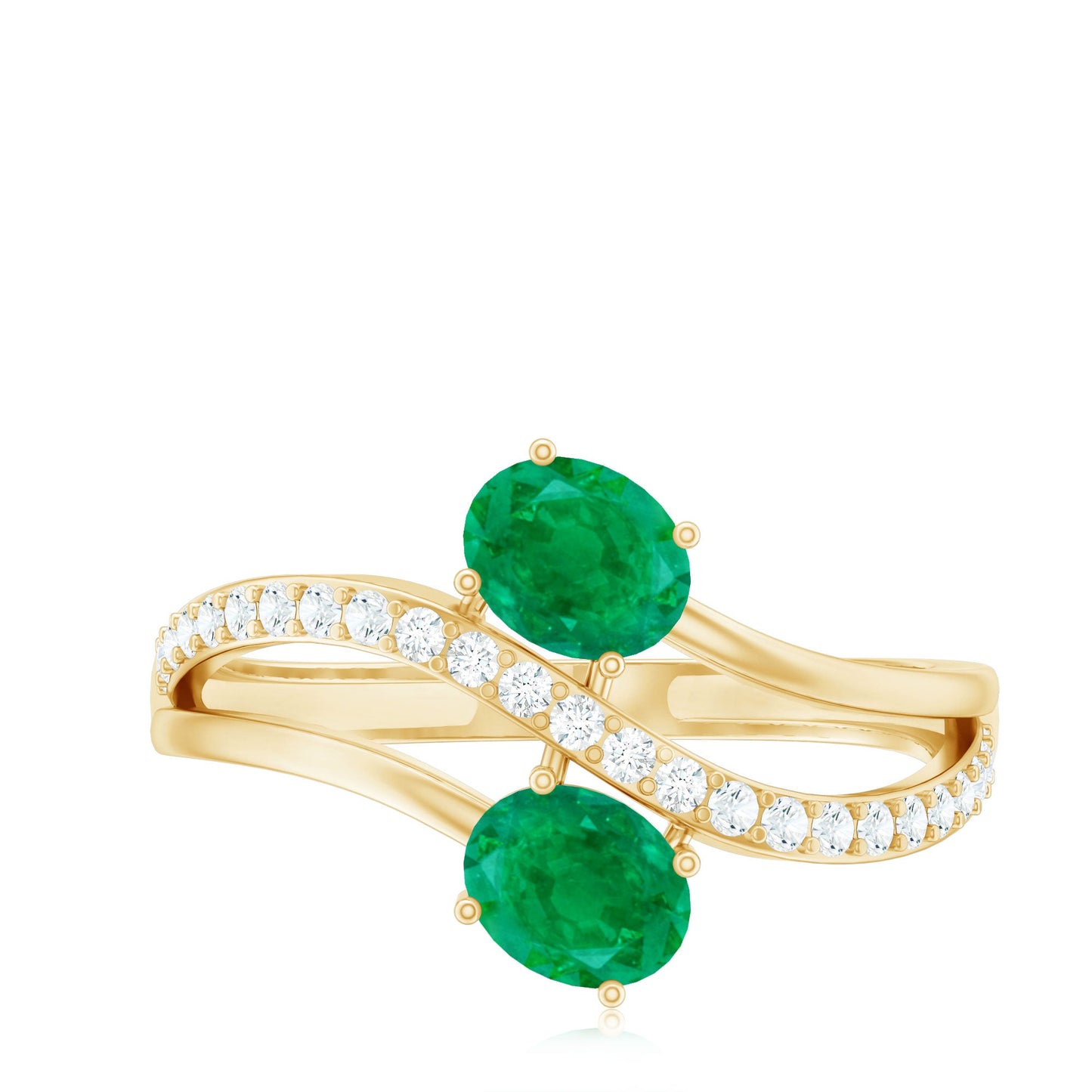 Natural Certified Emerald Two Stone Engagement Ring with Diamonds