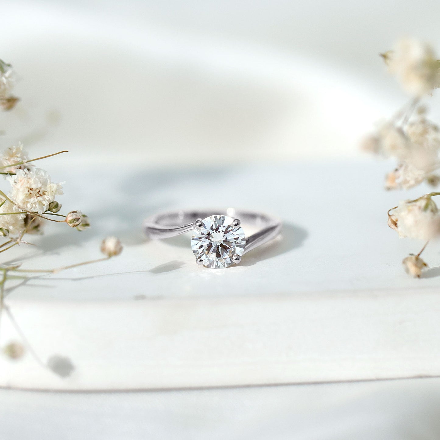 Certified Moissanite Solitaire Engagement Ring with Bypass Shank