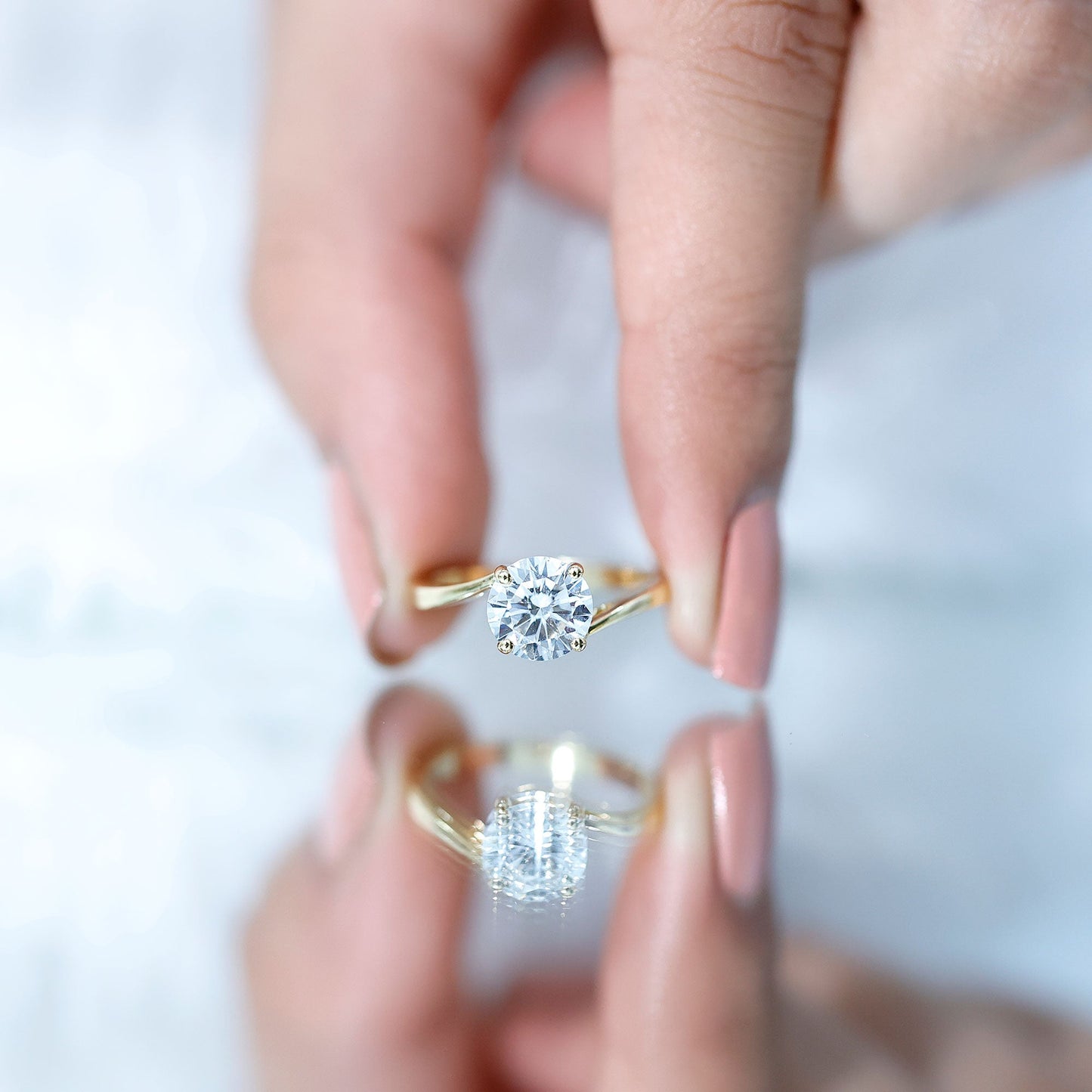 Certified Moissanite Solitaire Engagement Ring with Bypass Shank