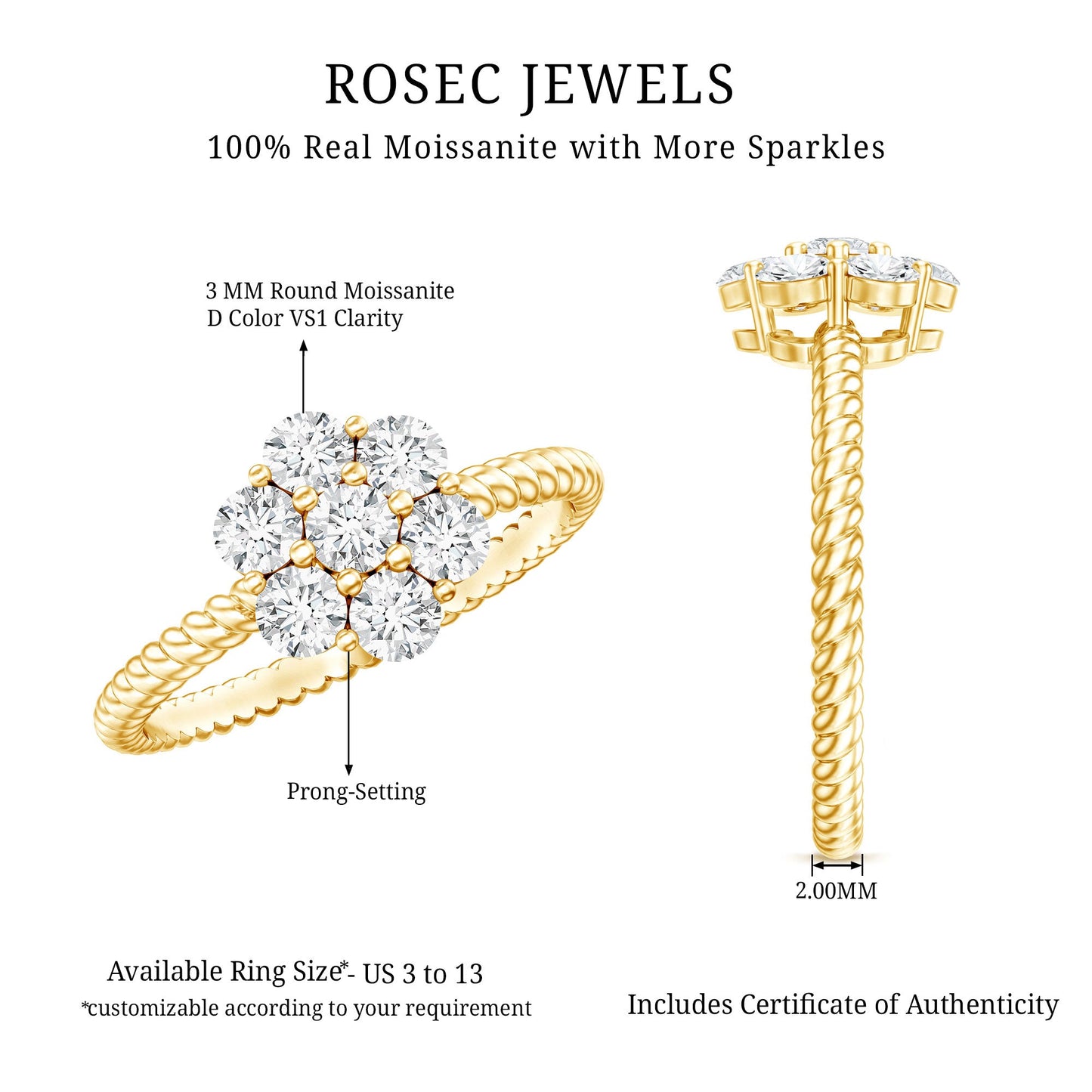 Moissanite Flower Engagement with Twisted Rope Details