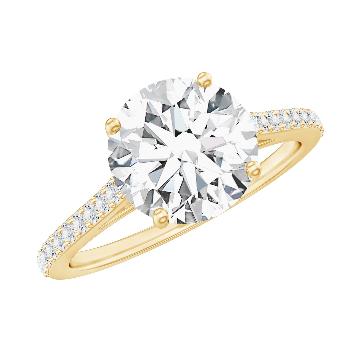 Certified Moissanite Round Cut Solitaire Ring with Side Stones