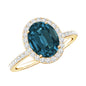2.5 Carat Oval Cut London Blue Topaz Oblong Engagement Ring with Diamond Halo