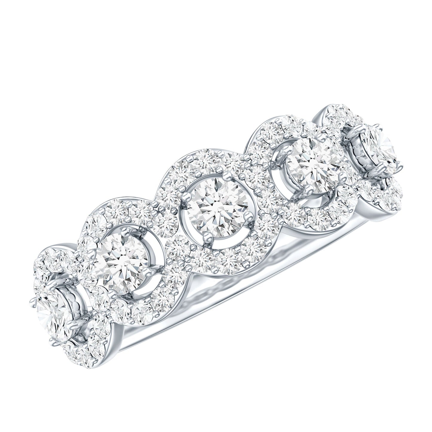 Certified Round Cut Moissanite Halo Classic Band Ring
